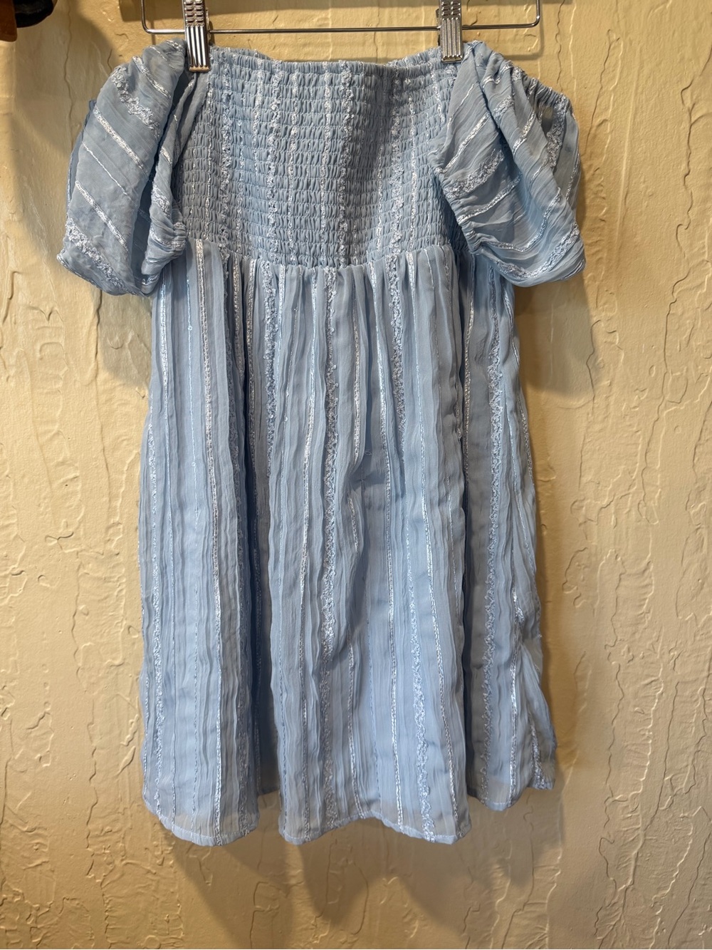 Altar'd State Pale Blue Smocked Off-Shoulder Dress